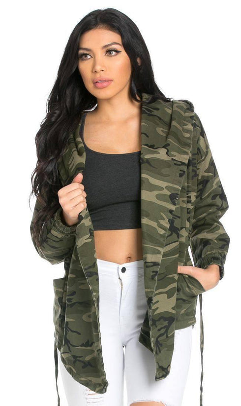 Draped Hooded Jacket in Camouflage - SohoGirl.com